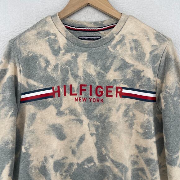 TOMMY HILFIGER Sweatshirt Adult S Terry Vintage Fit Tie Dye Bleach Washed Gray - Picture 3 of 11